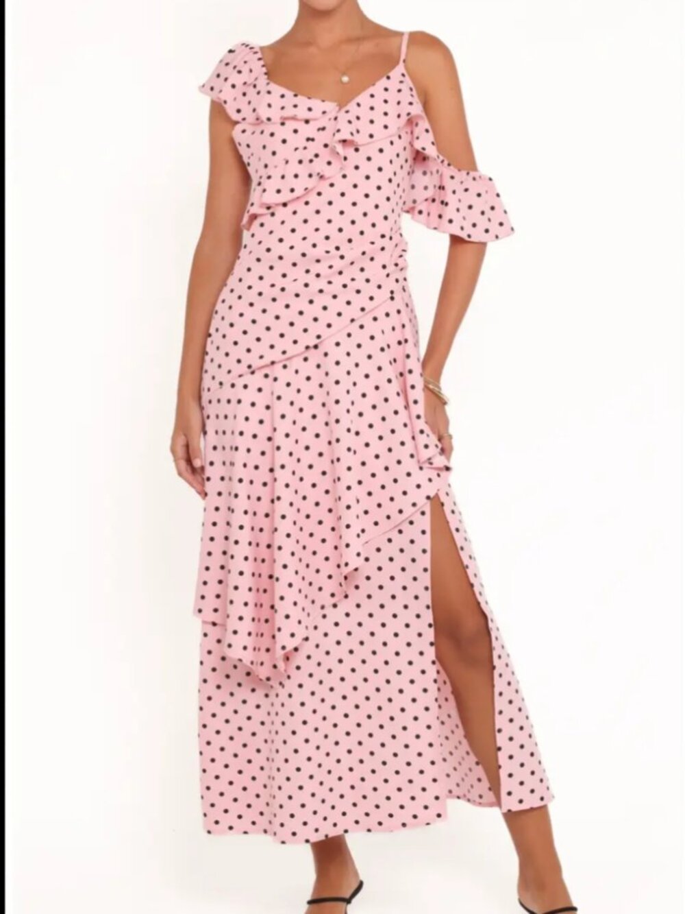 Petal & Pup Adelina Asymmetric Polka Dot Cocktail Dress – Pink & Black – Size La